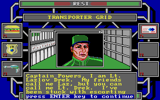 Omnicron Conspiracy (Atari ST) screenshot: Lt. Drek introducing himself