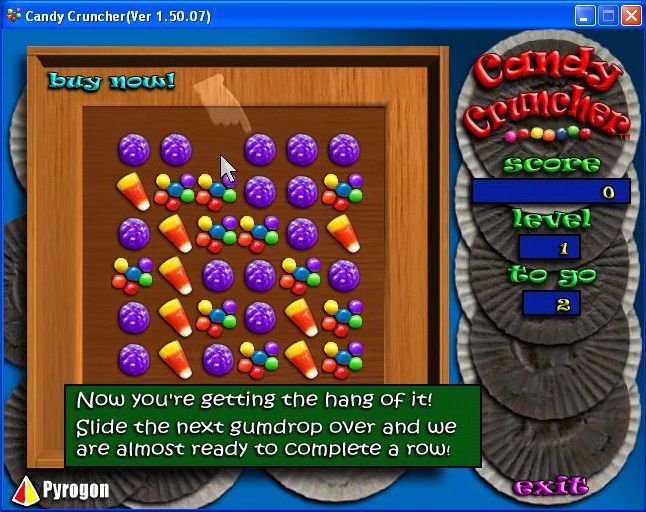 Candy Cruncher (Windows) screenshot: Level One is a step-through tutorial