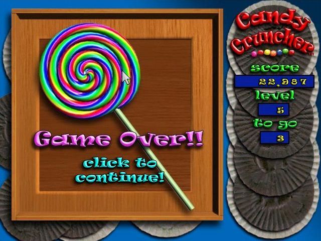 Candy Cruncher (Windows) screenshot: Game Over!