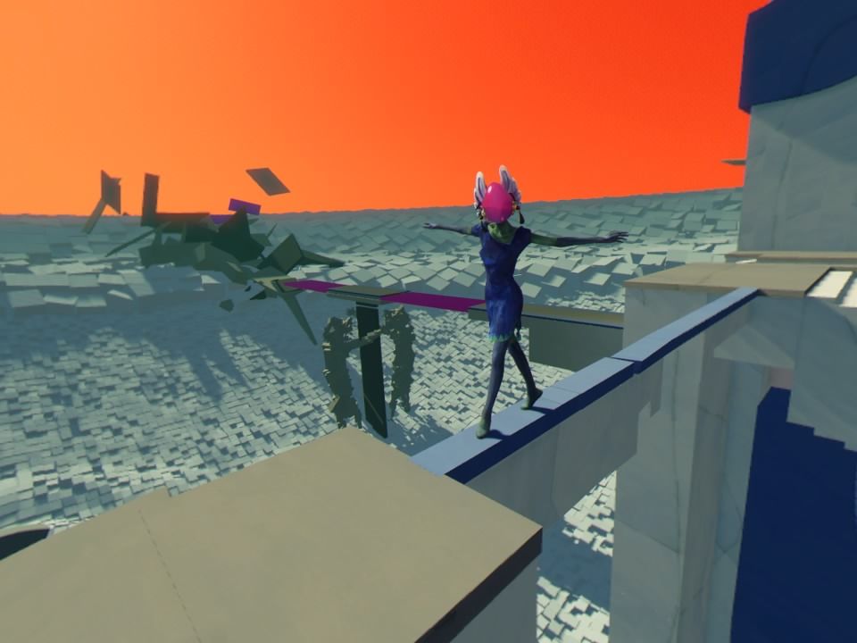 Bound (PlayStation 4) screenshot: The camera that follows the player character can still be rotated around the player independently of your VR helmet rotation (VR mode)