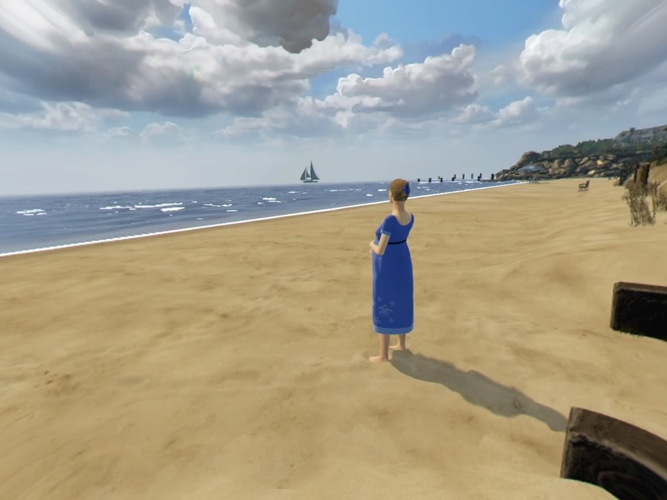 Bound (PlayStation 4) screenshot: The character leaves real-time footprints in the sand as you walk (VR mode)