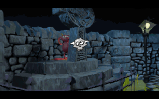 The Quivering (DOS) screenshot: A strange creature lives behind the pillar...