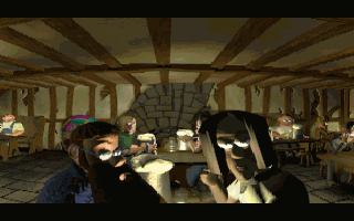 The Quivering (DOS) screenshot: Entering the local pub