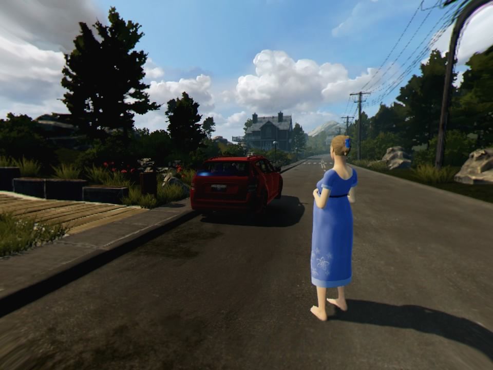 Bound (PlayStation 4) screenshot: The pregnant lady is the protagonist, but her story is just starting to unveil (VR mode)