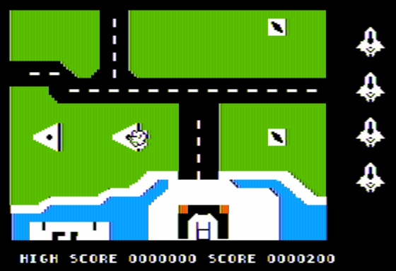 Flak: The Ultimate Flight Experience (Apple II) screenshot: Firing on Enemy Installations