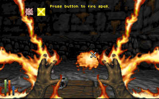 The Elder Scrolls: Daggerfall (Demo Version) (DOS) screenshot: Casting a fireball at an Ancient Lich.