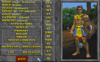 The Elder Scrolls: Daggerfall (Demo Version) (DOS) screenshot: The character screen.