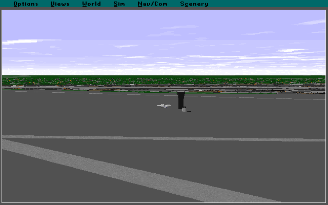 Microsoft Paris: Scenery Enhancement for Microsoft Flight Simulator (DOS) screenshot: Taking off from Orly airport. Not many buildings on show.