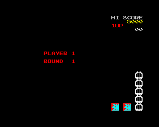 Motos (ZX Spectrum) screenshot: Player 1 Round 1, looks just like the arcades