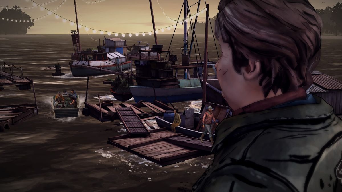 The Walking Dead: Michonne - Episode 1: In Too Deep (PlayStation 4) screenshot: Norma is watching the new arrivals