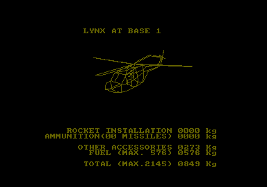 Combat Lynx (Amstrad CPC) screenshot: Your stats.