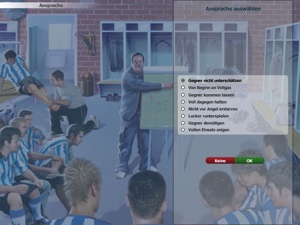 Anstoss 2007: Der Fußballmanager (Windows) screenshot: Speaking to the players before the match (demo version)