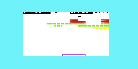 Action Games (VIC-20) screenshot: Bounce Out - The ball is on the other side of the bricks