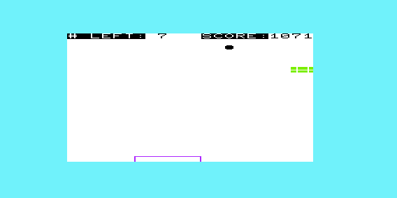 Action Games (VIC-20) screenshot: Bounce Out - One brick to go