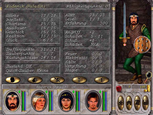 Might and Magic VI: The Mandate of Heaven (Windows) screenshot: Character stats