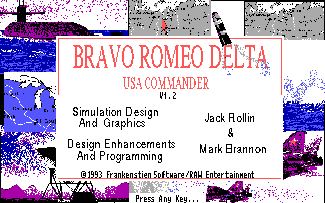 Bravo Romeo Delta (DOS) screenshot: Game title screen