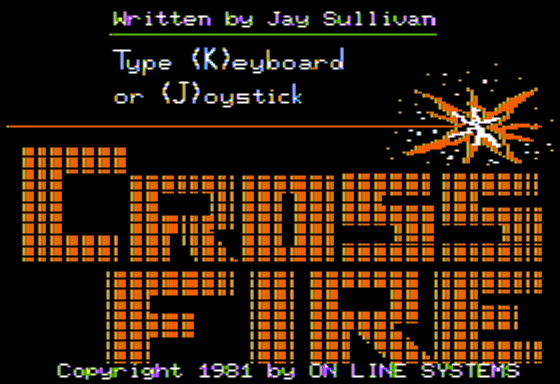 Crossfire (Apple II) screenshot: Title screen (color TV mode)
