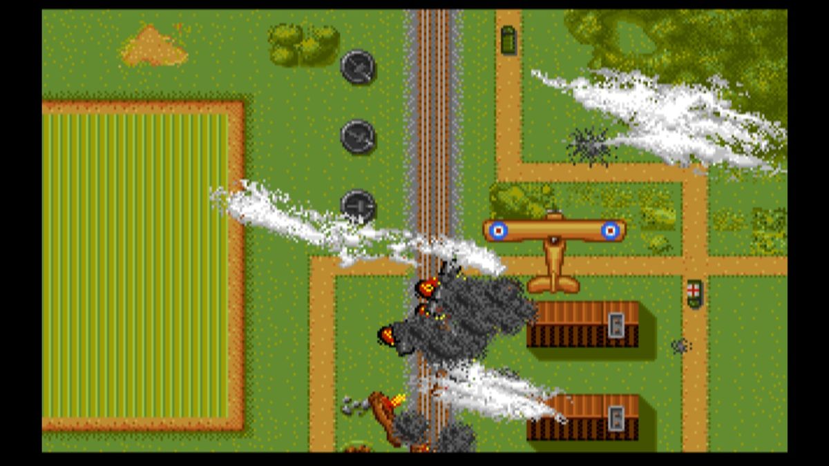 Wings (Macintosh) screenshot: Dropping bombs on an enemy train (GOG version)