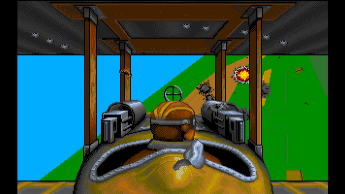 Wings (Macintosh) screenshot: Encountering a heavy AA fire, only left with a single working machine-gun (GOG version)
