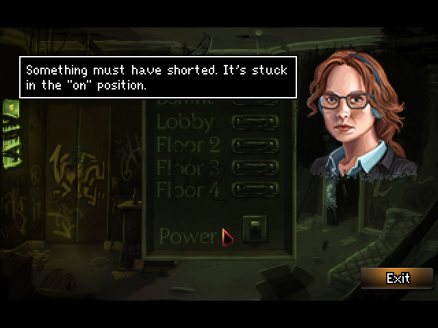 The Blackwell Epiphany (Macintosh) screenshot: The elevator is lacking a power source