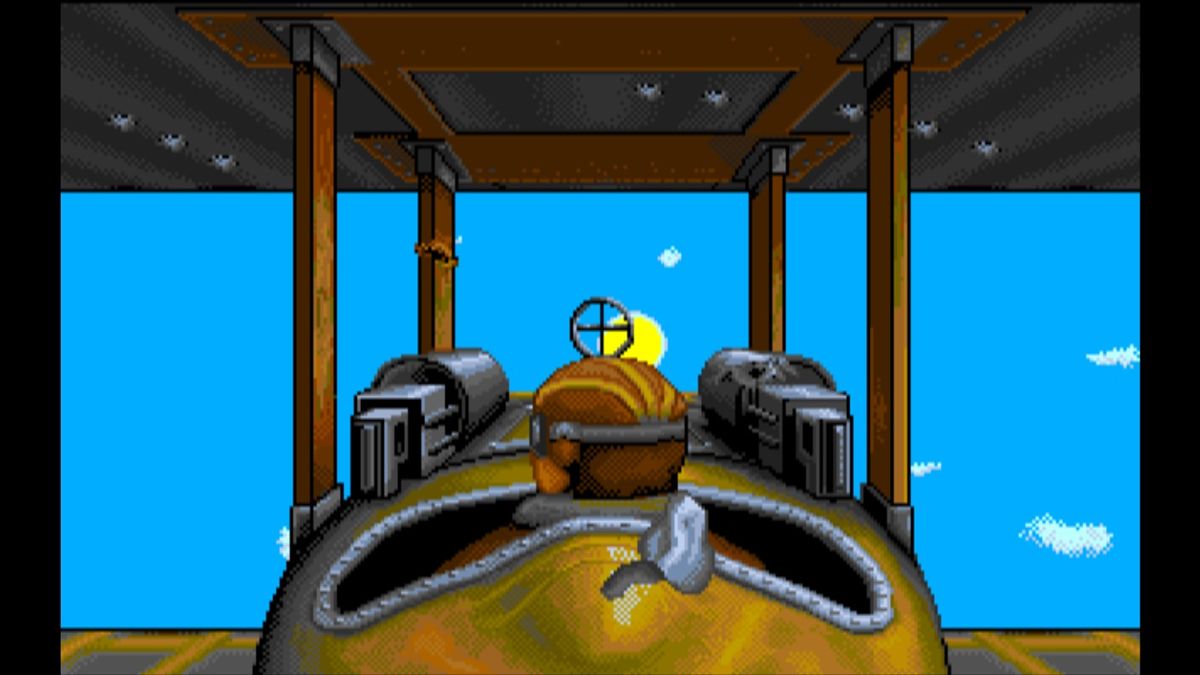 Wings (Macintosh) screenshot: Flying too high toward the sun will make your propeller malfunction for a bit (GOG version)