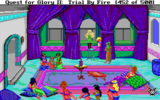 Quest for Glory II: Trial by Fire (DOS) screenshot: The harem - a scene exclusive to the Thief, and it's "only" EGA!