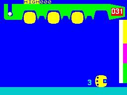 Hot Dot Spotter (ZX Spectrum) screenshot: When a ball hits the bottom the game slowly counts the number of dots on it before removing it