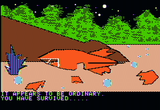Escape from Traam (Apple II) screenshot: Survived a crash landing
