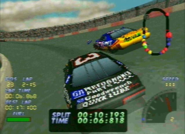 NASCAR 98 (PlayStation) screenshot: Passing a opponent