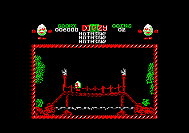 Treasure Island Dizzy (Amstrad CPC) screenshot: Getting across a bridge.
