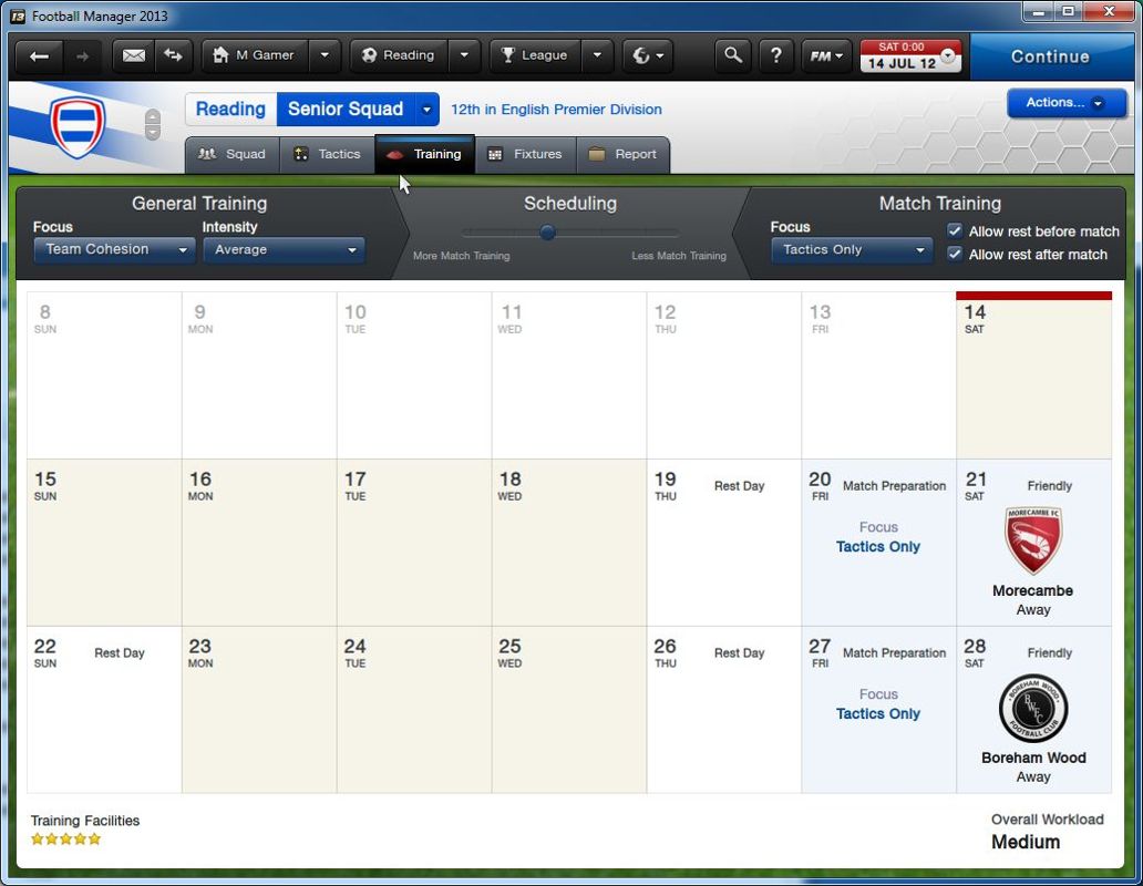 Football Manager 2013 (Windows) screenshot: Career game (Classic mode)<br>Setting training for the team