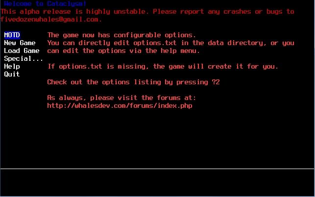 Cataclysm (Windows) screenshot: Main menu.