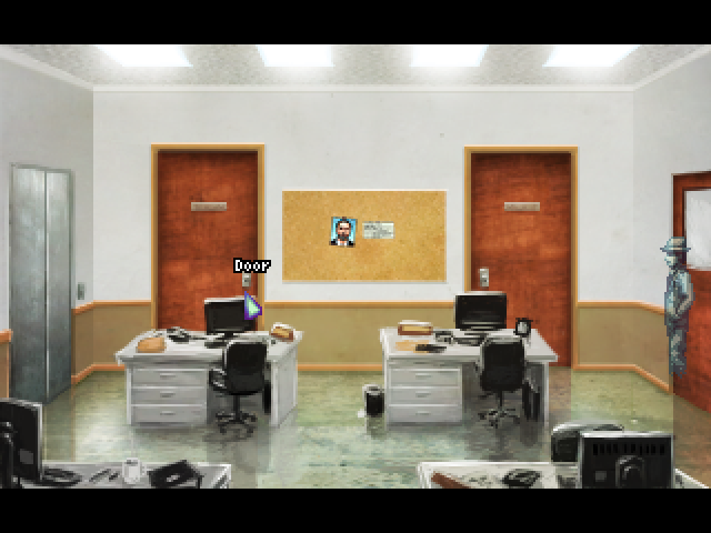 The Blackwell Epiphany (Macintosh) screenshot: Snooping around the police desks