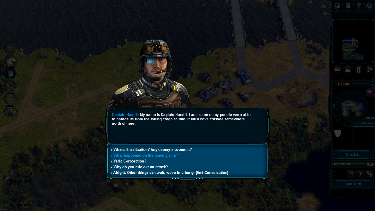 Battle Worlds: Kronos (Macintosh) screenshot: Talking to Captain Hamill