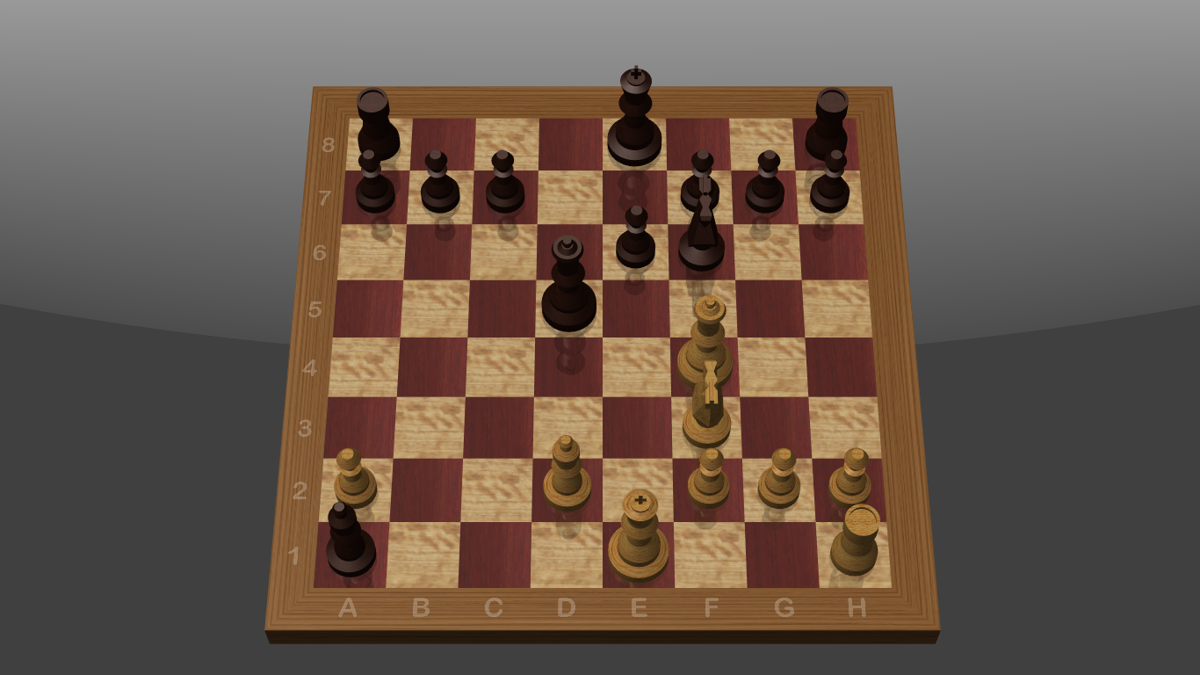 Mac OS X (included games) (Macintosh) screenshot: Chess (Mac OS El Capitan, Version 10.11.3) - A chess game in progress, I seem to be loosing (fullscreen mode)