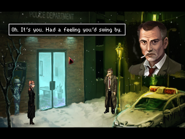 The Blackwell Epiphany (Macintosh) screenshot: In front of a police station