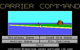 Carrier Command (DOS) screenshot: Title and menu (EGA)