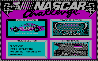 Bill Elliott's NASCAR Challenge (DOS) screenshot: Main menu (CGA)