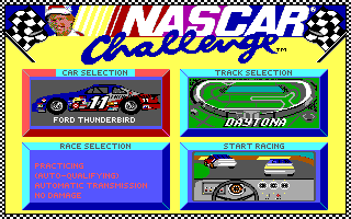 Bill Elliott's NASCAR Challenge (DOS) screenshot: Main menu (EGA)