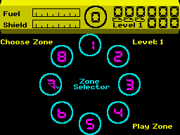 Earthlight (ZX Spectrum) screenshot: Choose zone