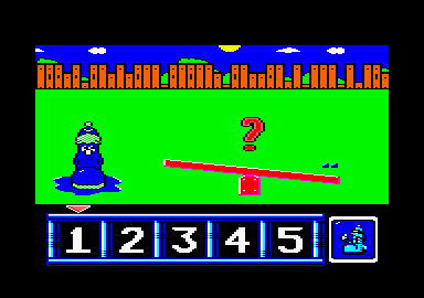 First Class with the Shoe People (Amstrad CPC) screenshot: Can you balance?