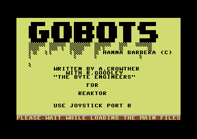 Challenge of the Gobots (Commodore 64) screenshot: The first loading screen, with credits