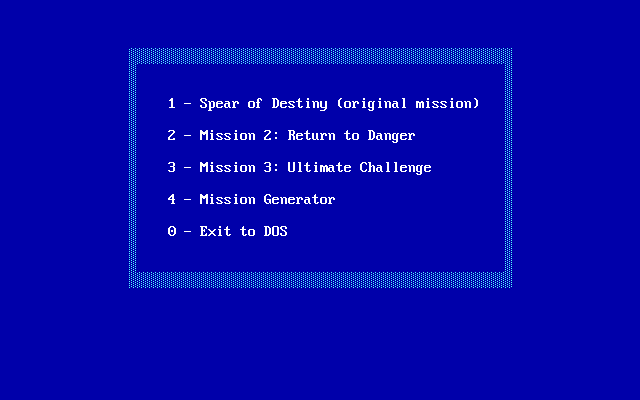 Spear of Destiny: Super CD Pack (DOS) screenshot: Launcher menu