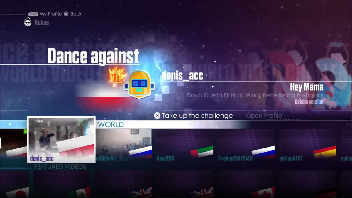 Just Dance 2016 (PlayStation 4) screenshot: World Video Challenge menu