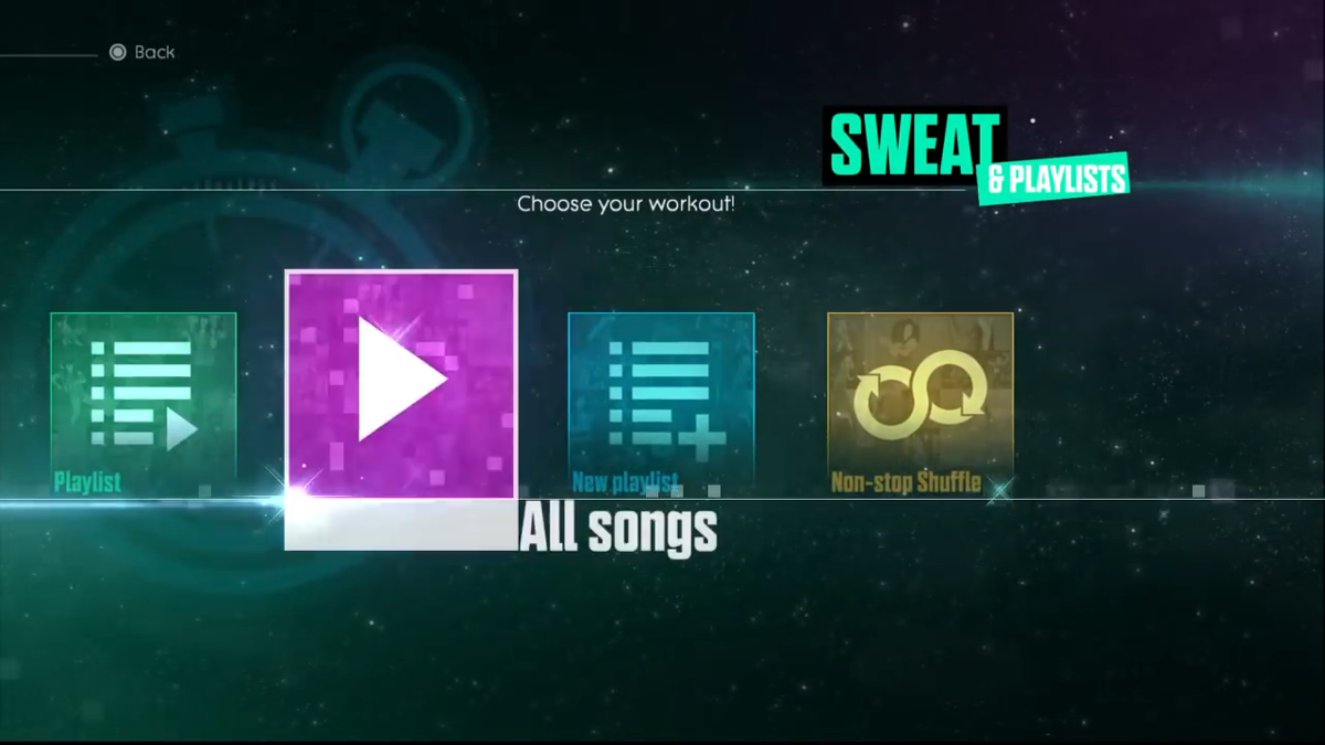 Just Dance 2016 (PlayStation 4) screenshot: Sweat & Playlists menu
