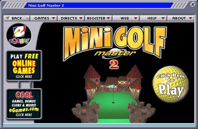 Mini Golf Master 2 (Windows) screenshot: The install process puts a game browser onto the pc through which this, and other e-Games titles, can be accessed.