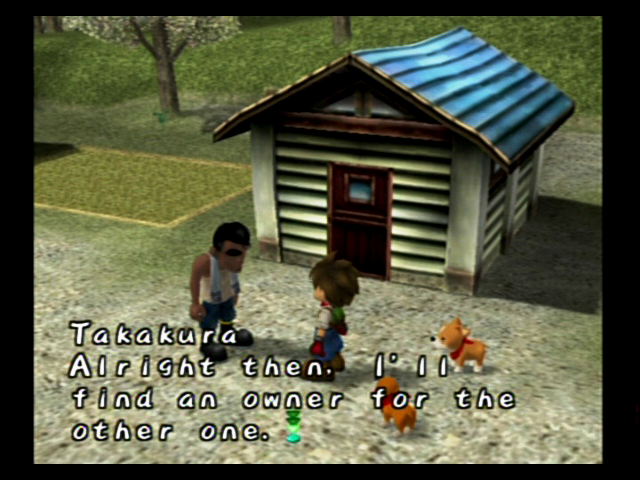 Harvest Moon: A Wonderful Life (GameCube) screenshot: You get a dog while being shown the farm.