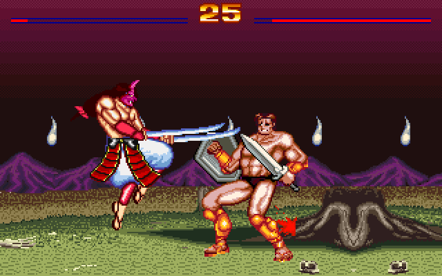 Blandia (PC-98) screenshot: Retsuzen vs Diokles at Wilderness