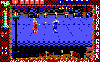 Knight Games (DOS) screenshot: Two players use axes