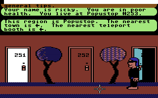 Habitat (Commodore 64) screenshot: Popustop hallway.